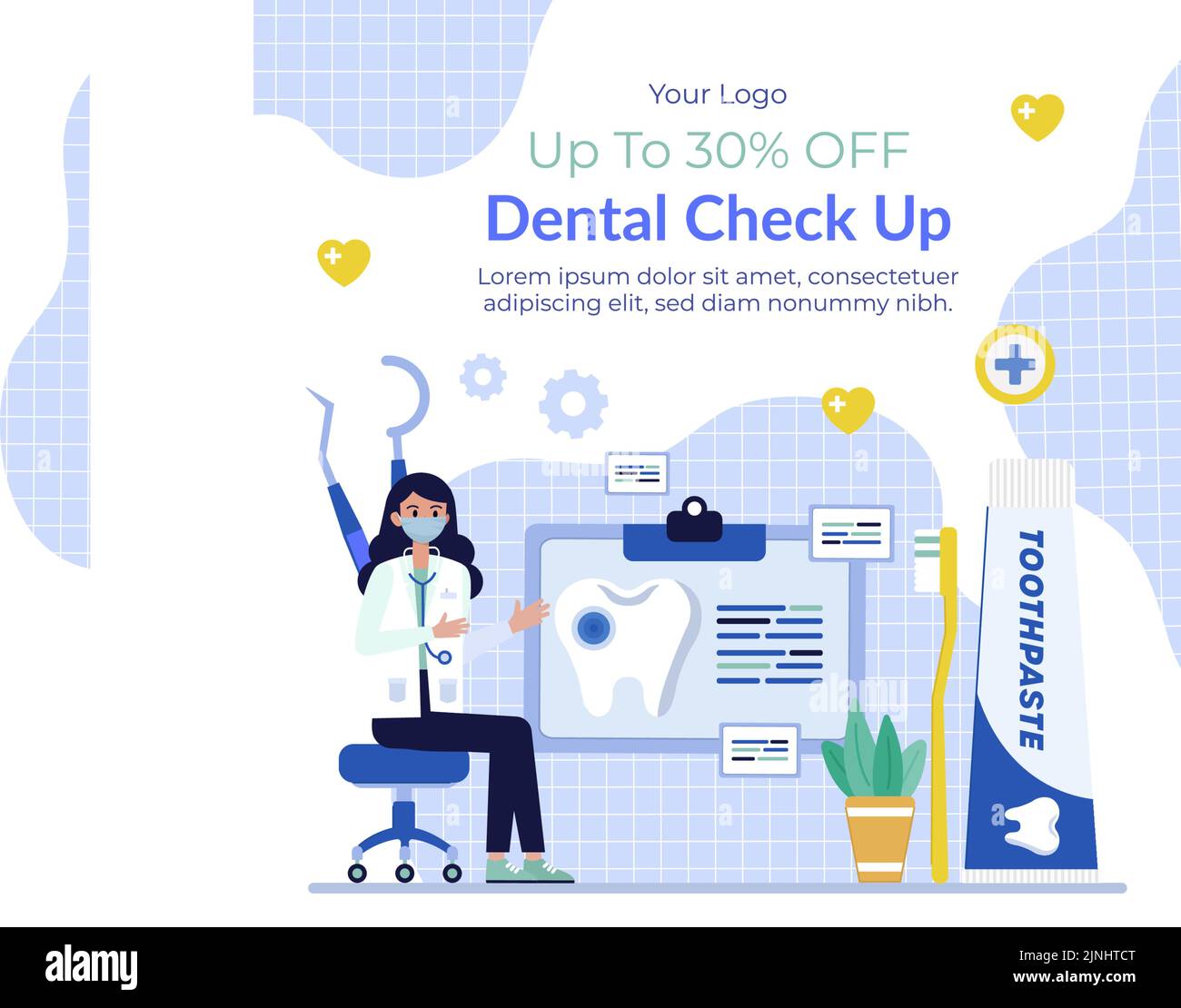 Flat posts set for dental clinic business Vector illustration Stock