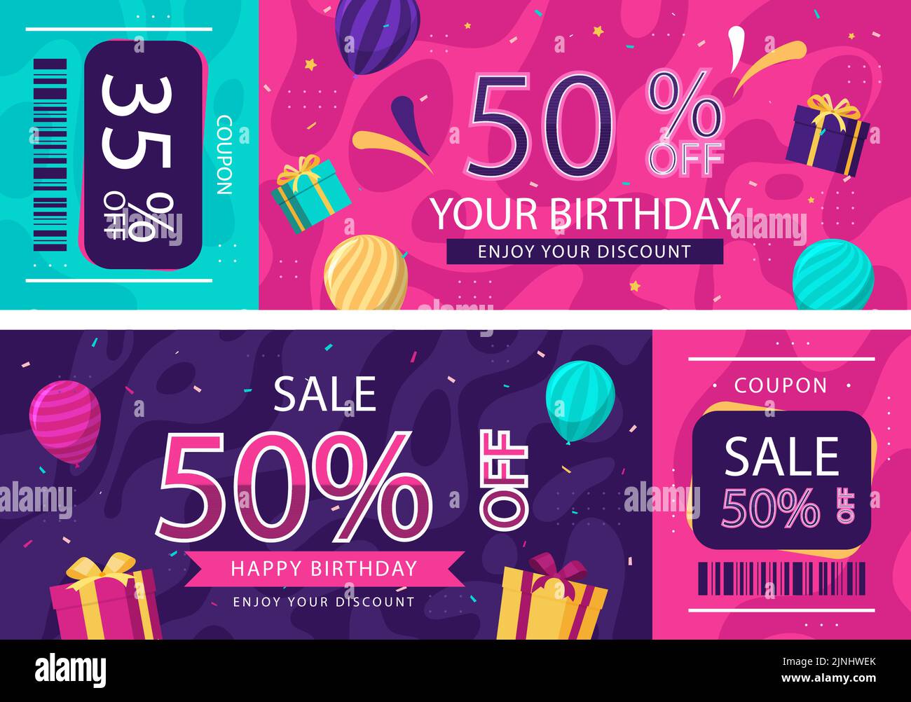 Birthday sale coupon template design Vector illustration Stock Vector