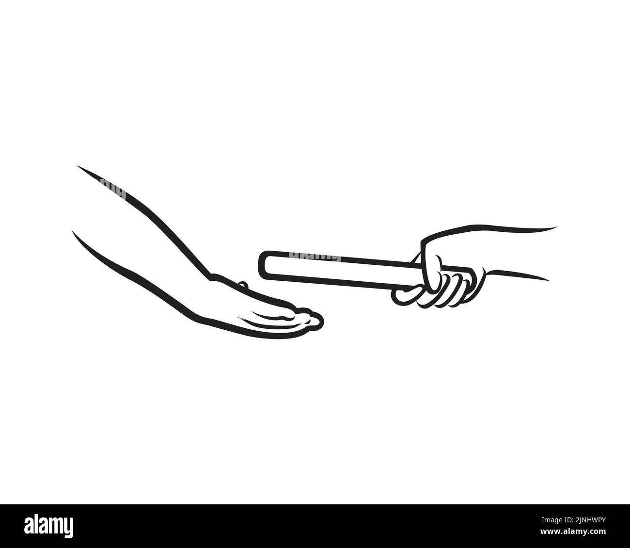 Relay Race Silhouette Illustration visualized with Two Hands Give and