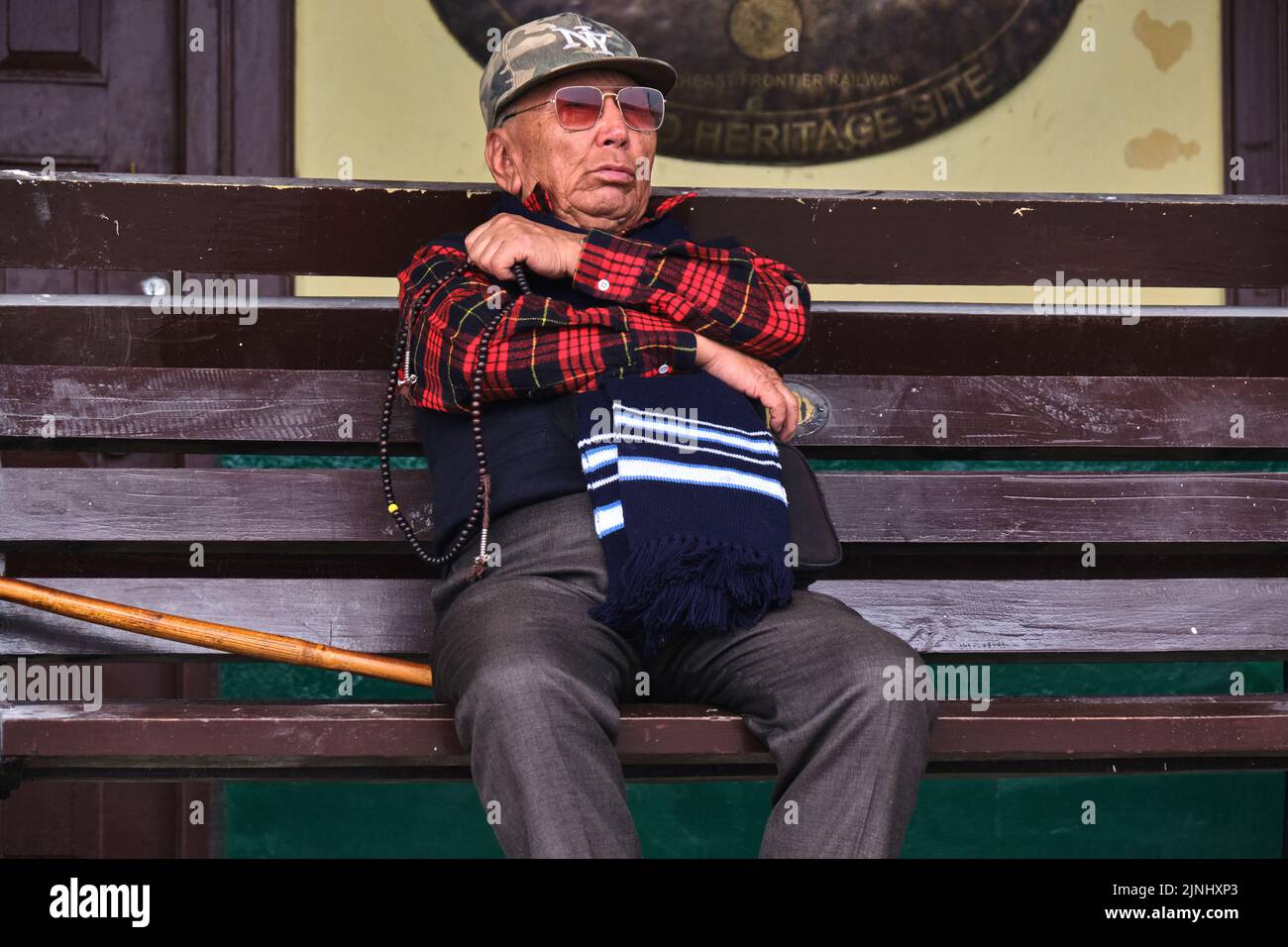 Gangtok, Sikkim, India June 21 2022, old man side pose portrait, pahadi man. Stock Photo