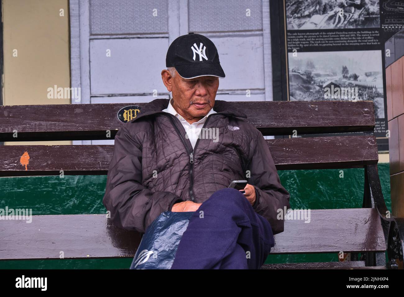 Gangtok, Sikkim, India June 21 2022, old man side pose portrait, pahadi man. Stock Photo