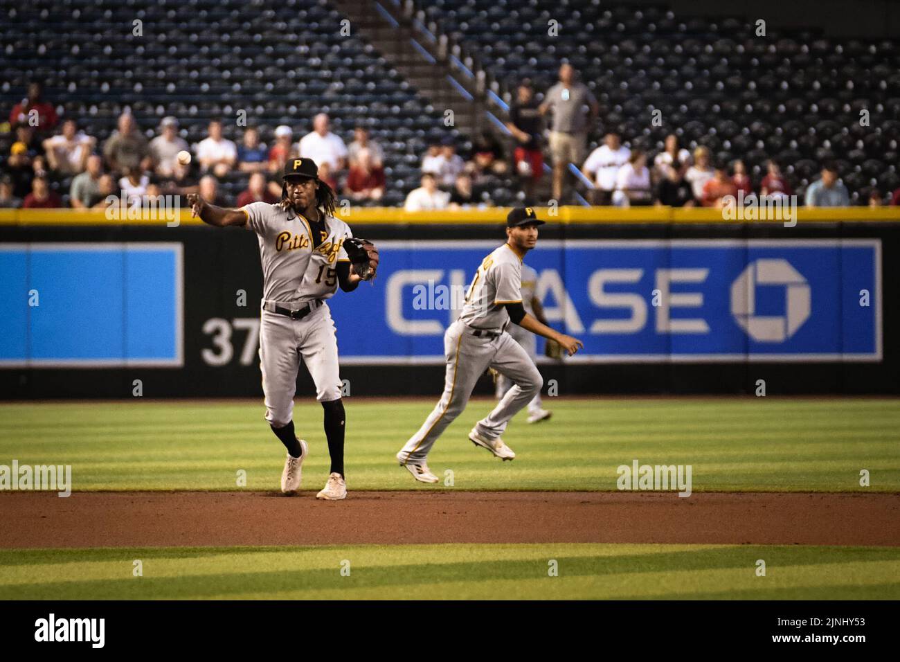 Pittsburgh Pirates shortstop Oneil Cruz (61) throws to first base