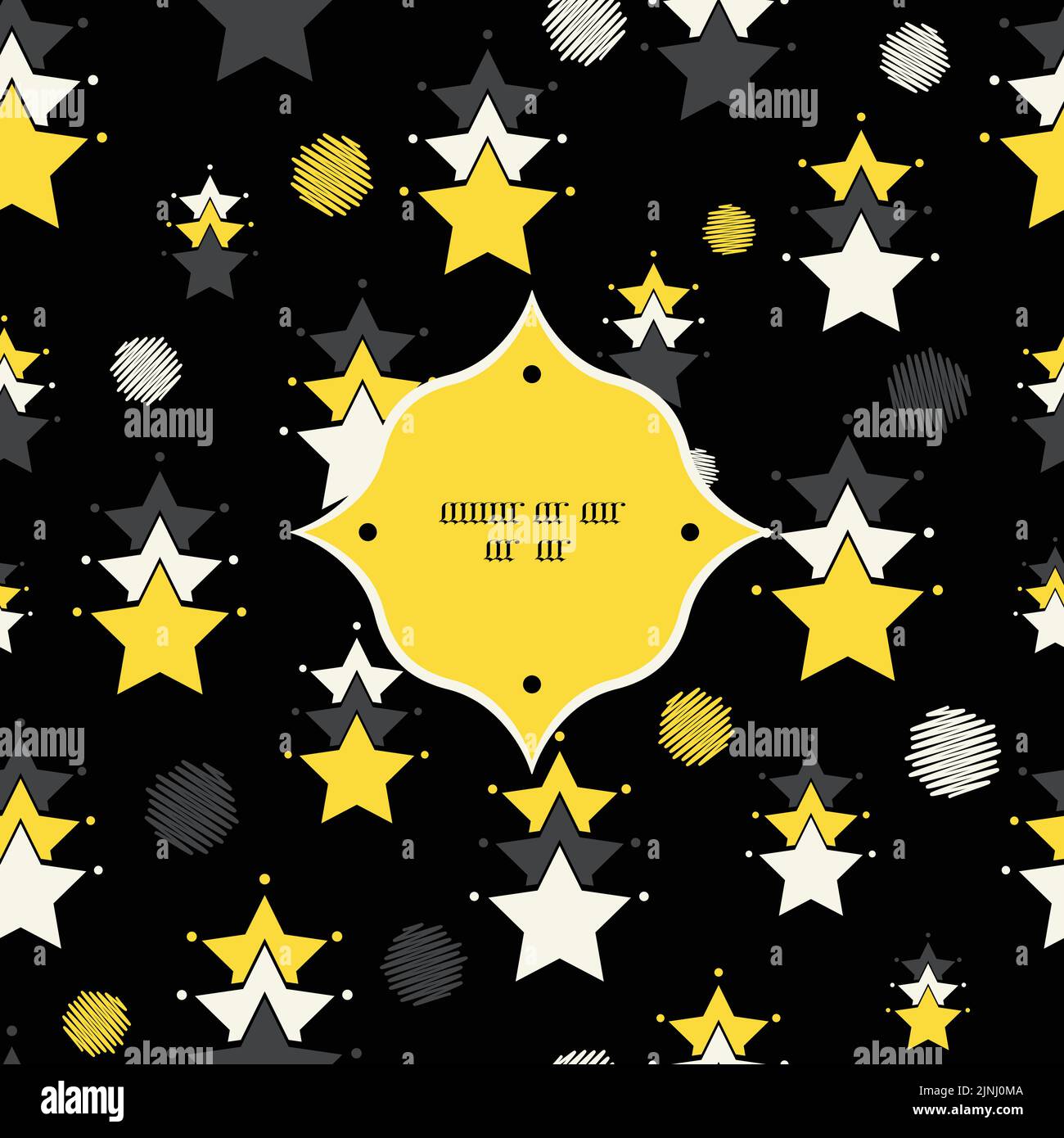 Vector yellow black stars abstract frame seamless pattern background with hand drawn elements. Stock Vector