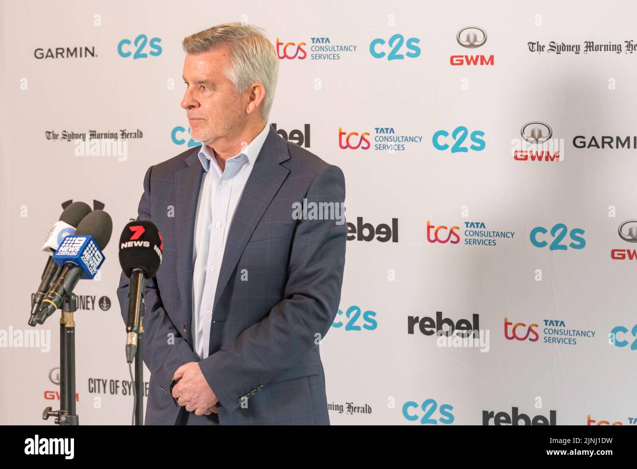 Sydney, Australia.12 August 2022: Transport For NSW Exec. Director, Customer Journey Planning, Craig Moran, at a press conference prior to the 50th City2Surf race in Sydney on Sunday. This will be the first race since 2019 after cancellations in 2020 and 2021 due to Covid-19. 60,000+ people are expected cover the fourteen-kilometre race, the largest of its kind in the world. Mr Moran said that extra public transport services will be provided before and after the event to move people as soon as possible. His advice to participants was to please be patient Credit: Stephen Dwyer / Alamy Live News Stock Photo