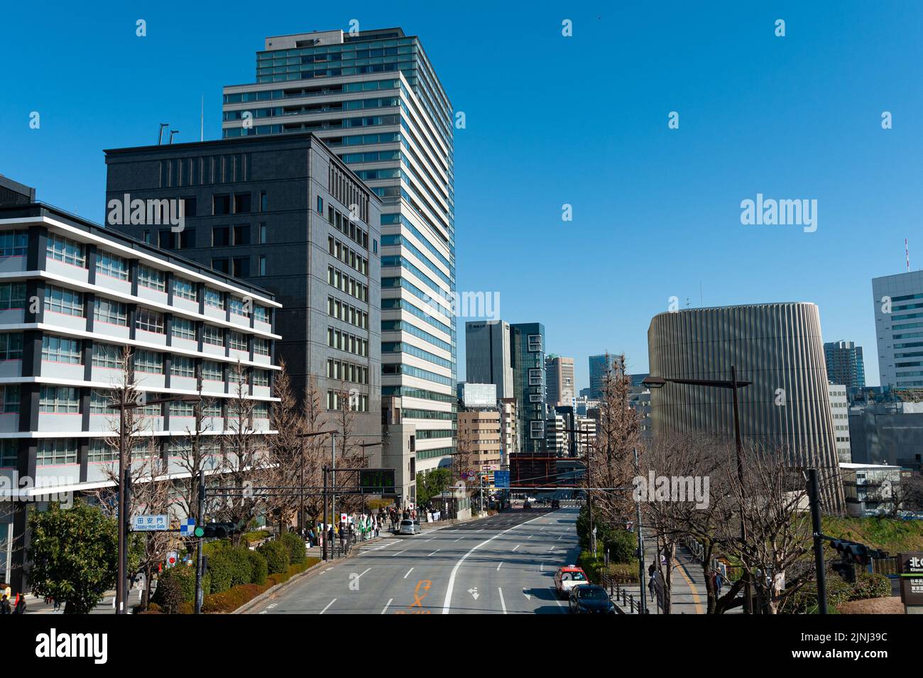 Chiyoda City, Tokyo, Japan - January 02, 2020: Yasukuni or Yasukuni-dori street in beautiful blue sky day. Stock Photo