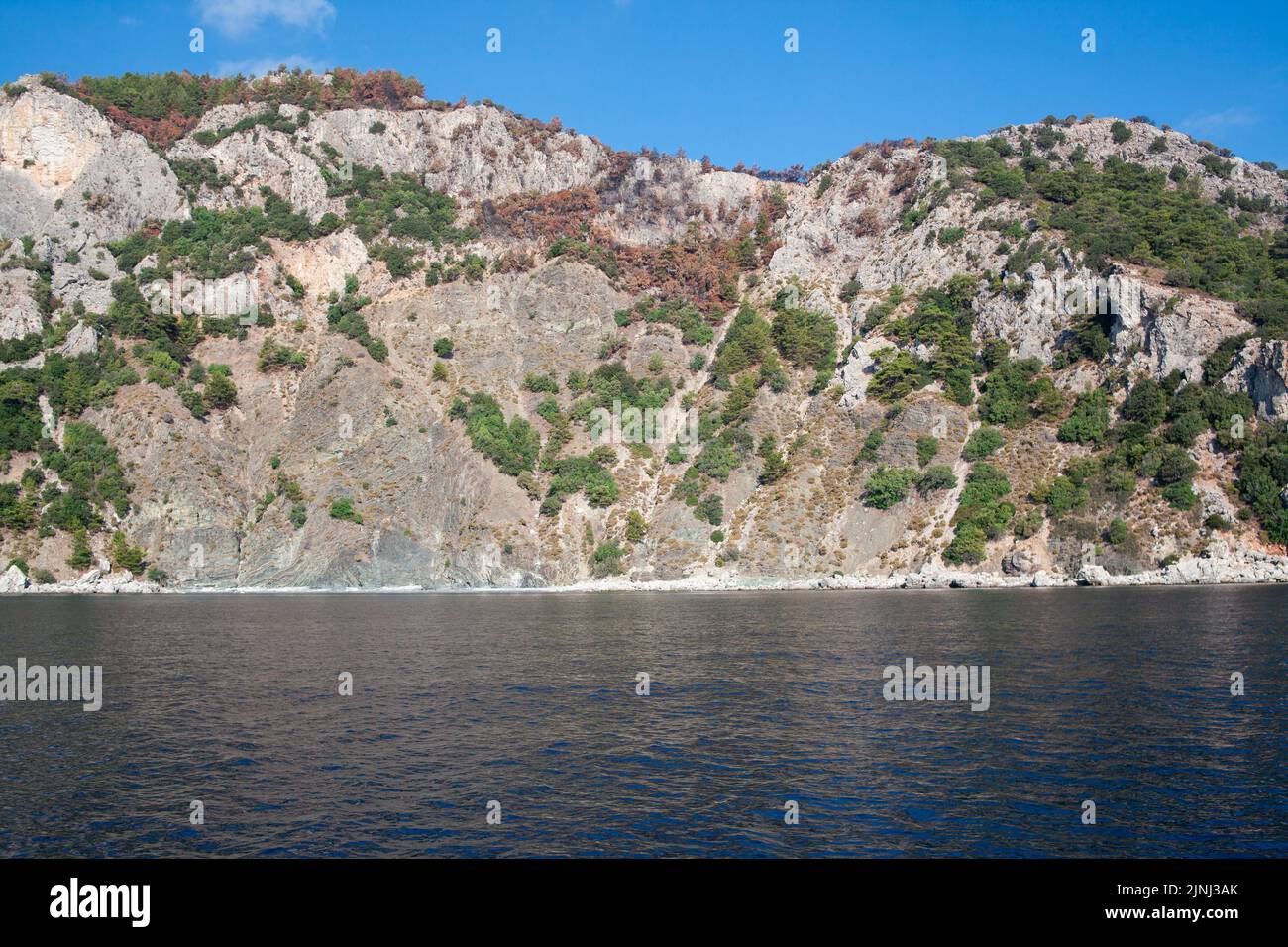 Mediterrenan Rocks Mediterranean rocky shores with green trees and landscape. View from ...