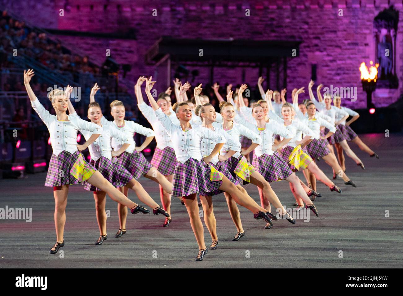Highland dancers perform at The Royal Edinburgh Military Tattoo 2022 on esplanade of Edinburgh Castle ,Scotland, UK Stock Photo
