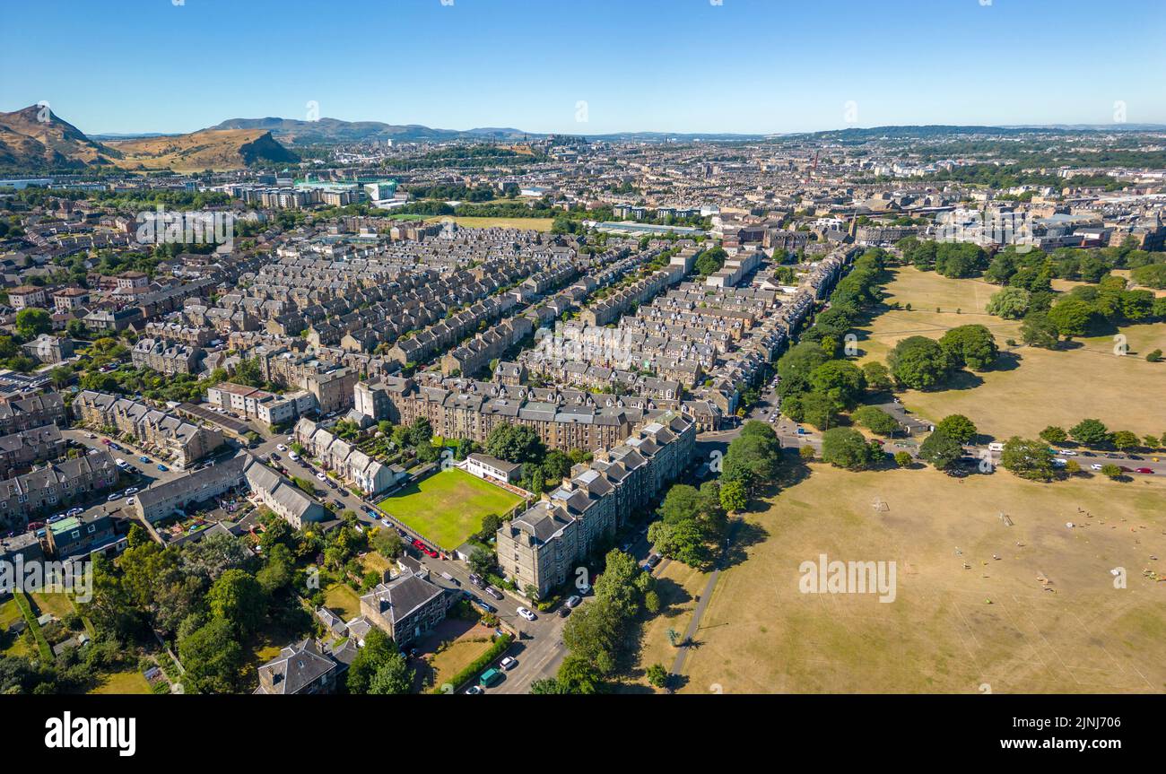 Aerial view of terraced houses in Leith, Edinburgh, Scotland, UK Stock Photo
