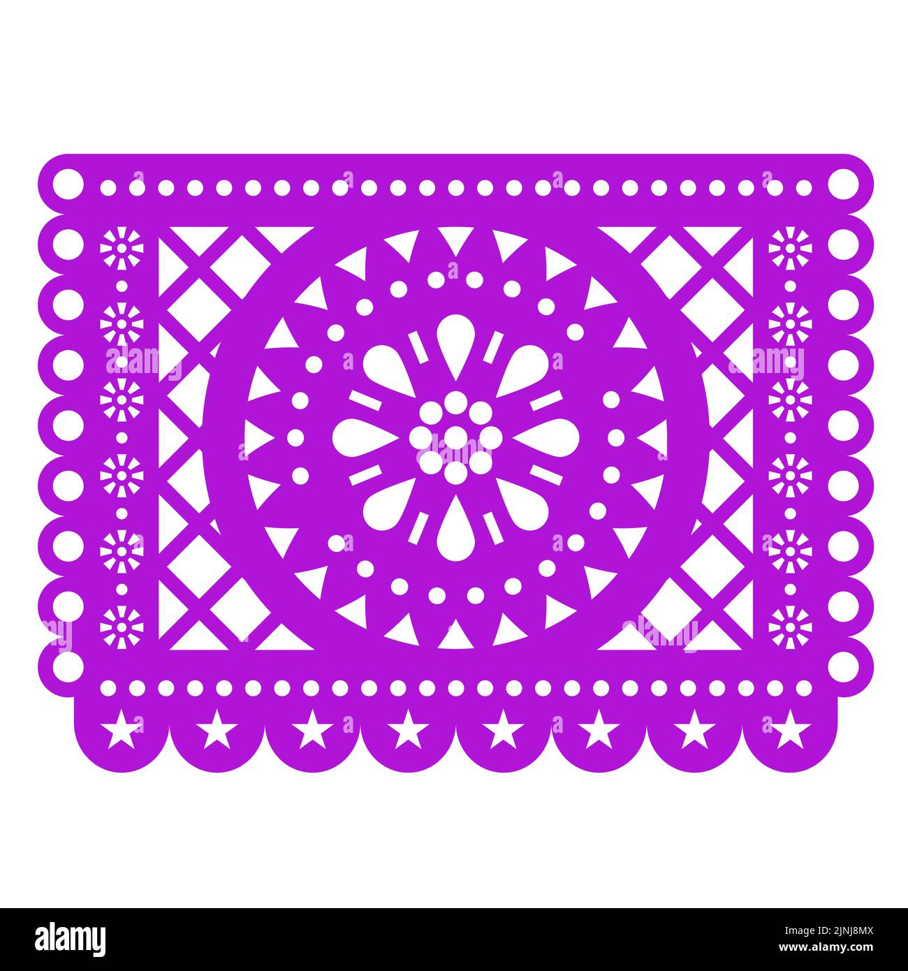 Papel Picado vector design with floral mandala, grid and geometric shapes, Mexican cutout paper garland decoration Stock Vector