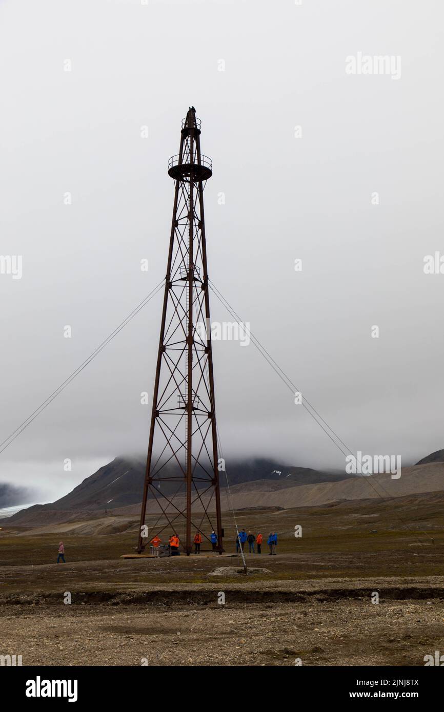 The starting point for Roald Amundsen's attempts to fly to the North Pole by airship, Ny-Alesund, Svalbard, Spitsbergen, Norway. Stock Photo