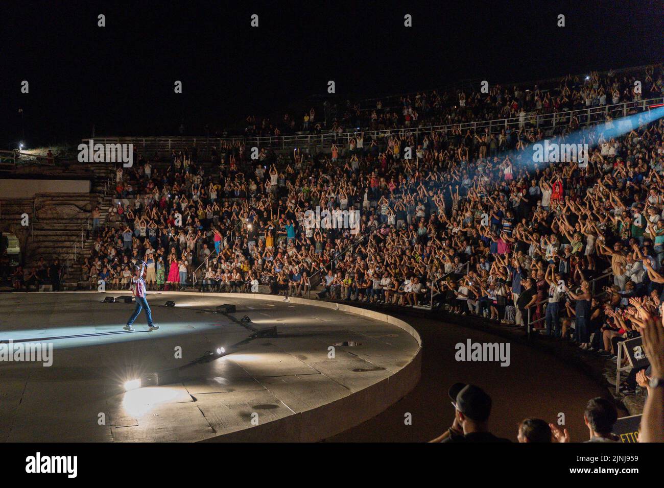 Siracusa, Italy. 11th Aug, 2022. Gianna Nannini and her musicists performing on theatre during Gianna Nannini - Estate 2022, Italian singer Music Concert in Siracusa, Italy, August 11 2022 Credit: Independent Photo Agency/Alamy Live News Stock Photo