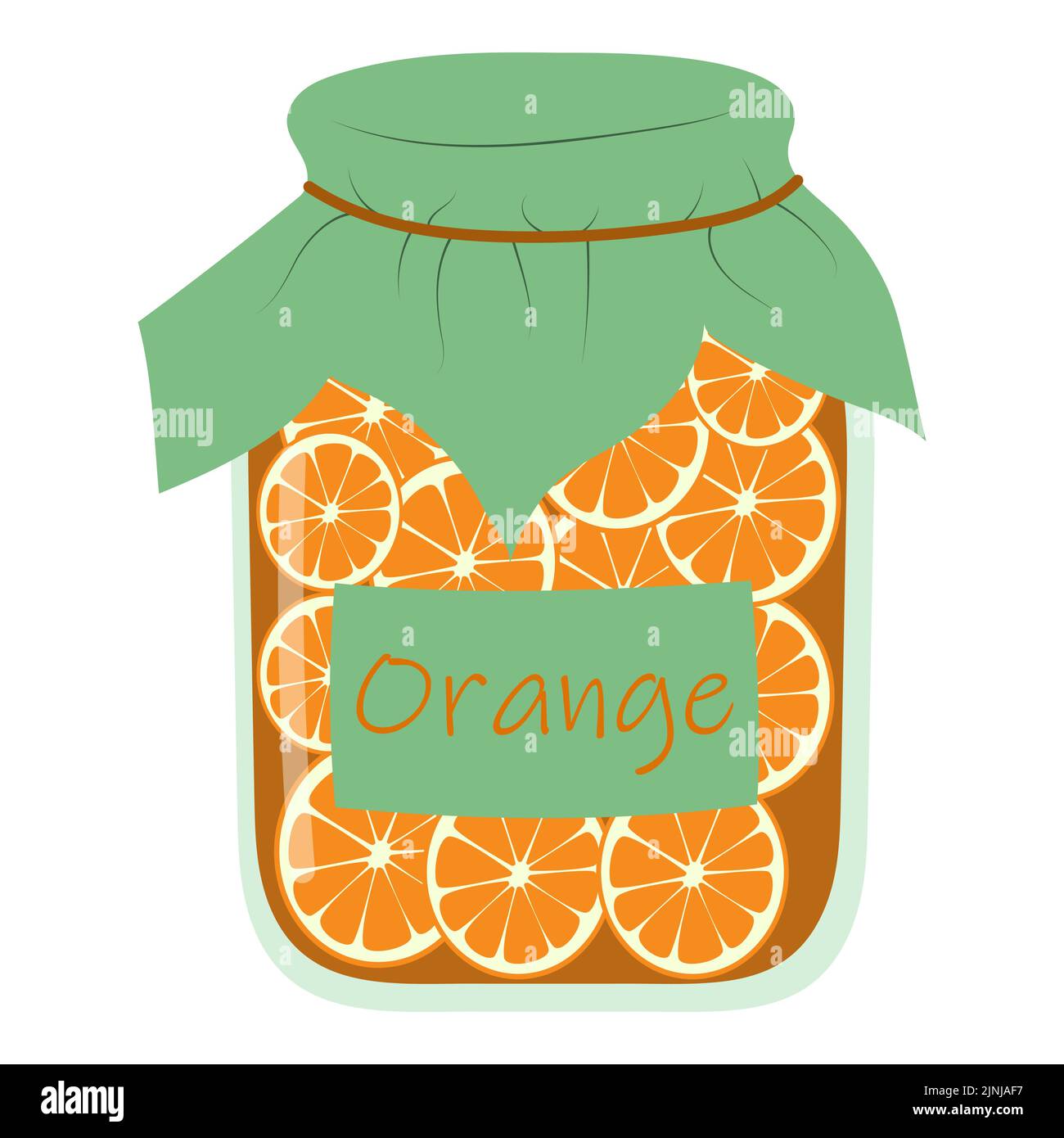 Jar of orange jam in cartoon style, vector isolated on a white