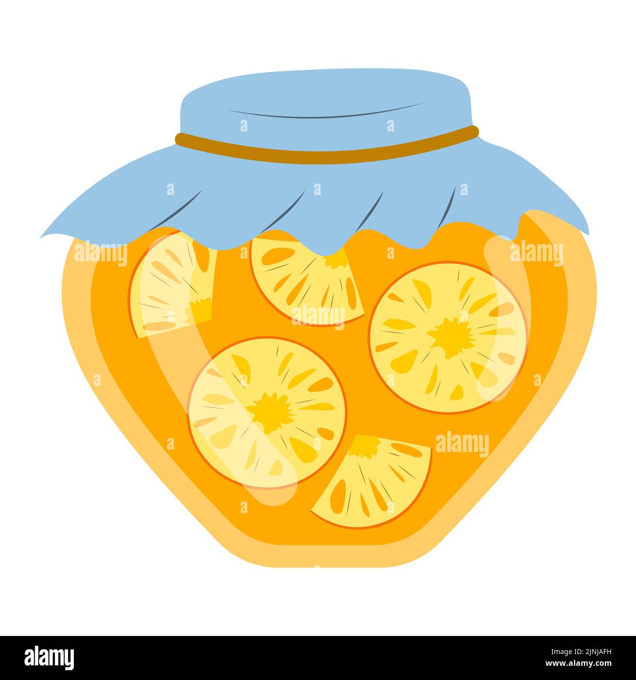 Jar of pineapple jam in cartoon style, vector isolated on a white