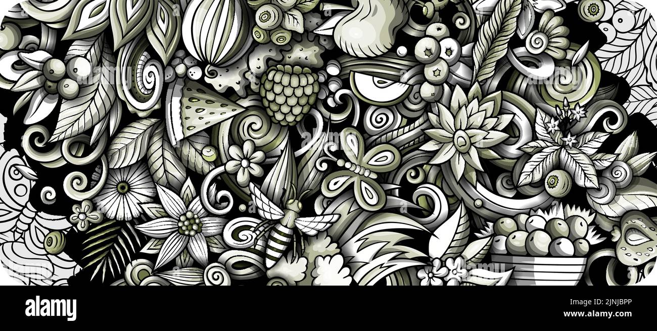 Summer nature hand drawn cartoon doodles illustration Stock Vector ...