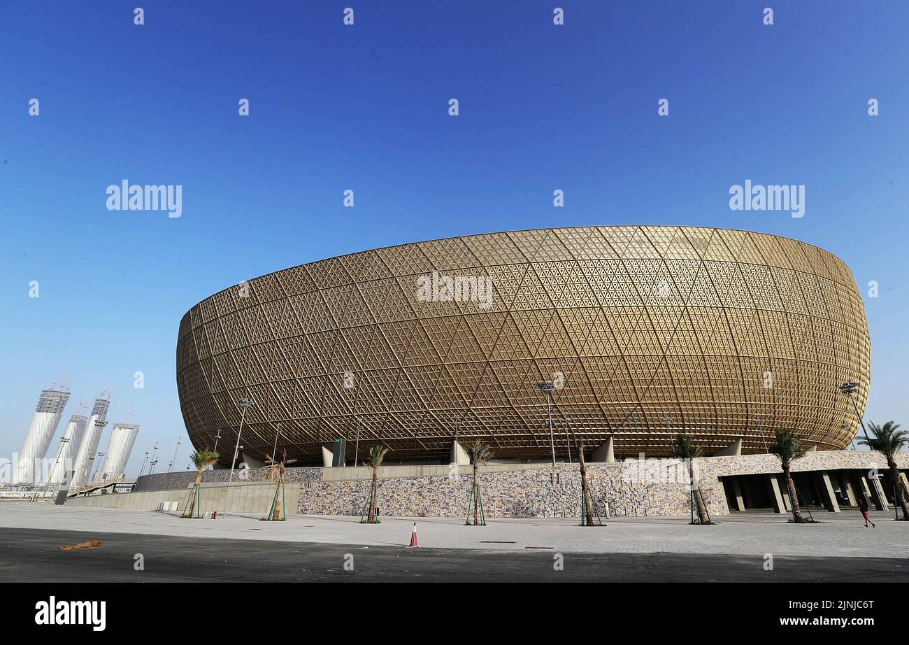 Doha. 13th June, 2022. Photo taken on June 13, 2022 shows the exterior view of Lusail Stadium which will host the 2022 FIFA World Cup matches in Doha, Qatar. Credit: Wang Dongzhen/Xinhua/Alamy Live News Stock Photo