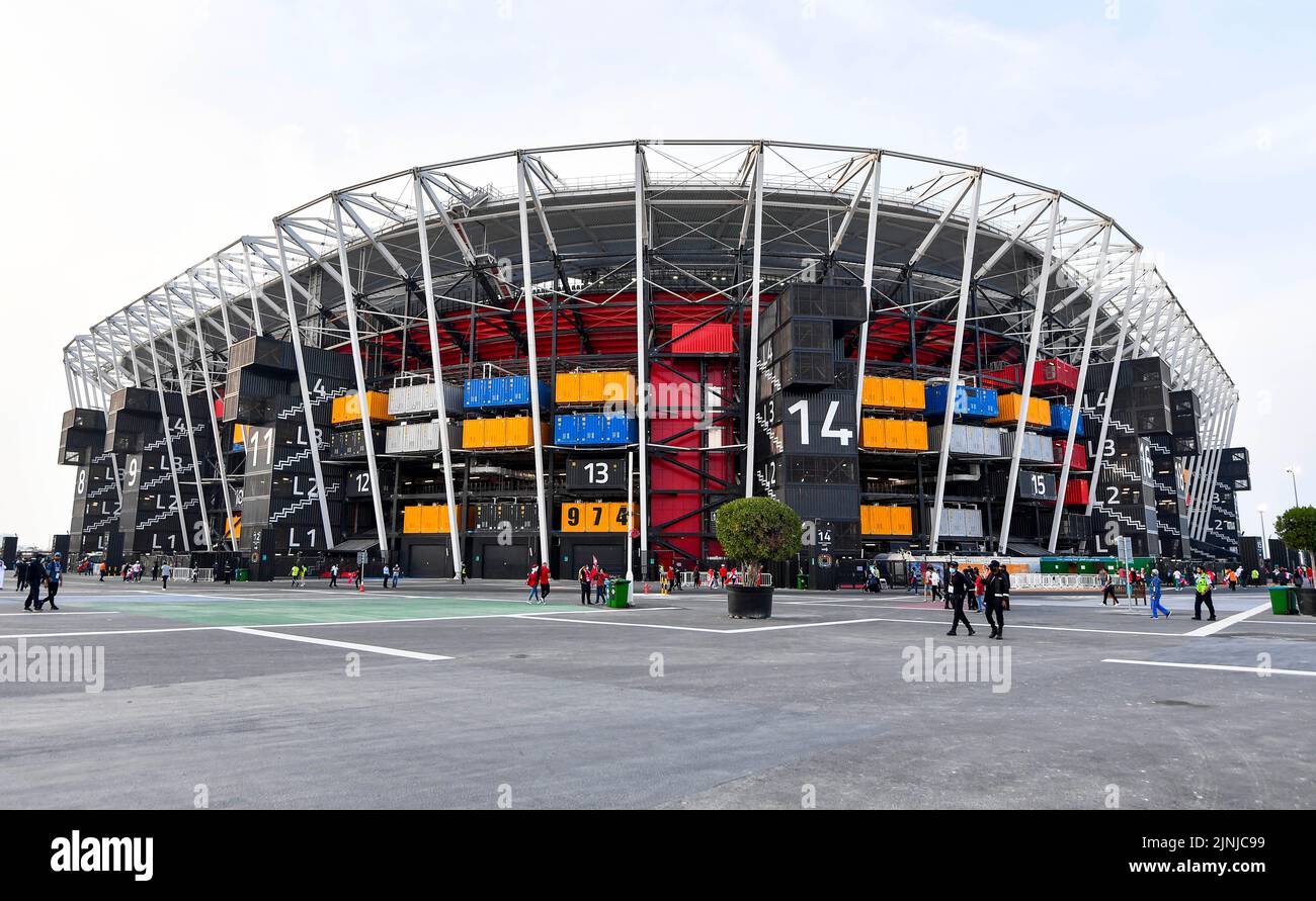 Doha. 15th Dec, 2021. Photo taken on Dec. 15, 2021 shows the exterior view of 974 Stadium which will host the 2022 FIFA World Cup matches in Doha, Qatar. Credit: Nikku/Xinhua/Alamy Live News Stock Photo