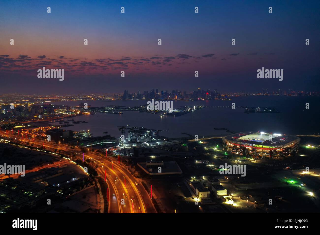 Doha. 12th Aug, 2022. Photo taken on Sept. 5, 2021 shows the aerial view of 974 Stadium which will host the 2022 FIFA World Cup matches in Doha, Qatar. Credit: Xinhua/Alamy Live News Stock Photo