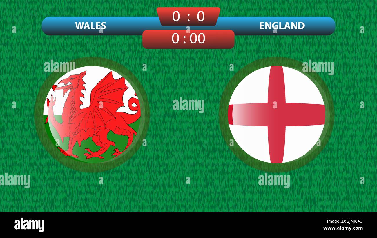 Announcement of the match between the Wales and England as part of the soccer international tournament in Qatar 2022. Group A match. Vector illustrati Stock Vector