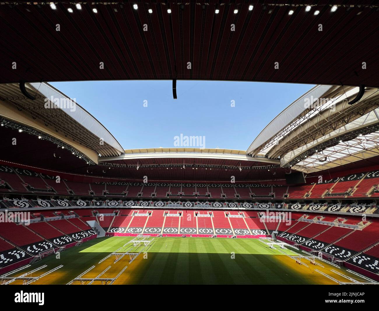 Doha. 14th June, 2022. Photo taken on June 14, 2022 shows the interior view of Al Bayt Stadium which will host the 2022 FIFA World Cup matches in Doha, Qatar. Credit: Wang Dongzhen/Xinhua/Alamy Live News Stock Photo