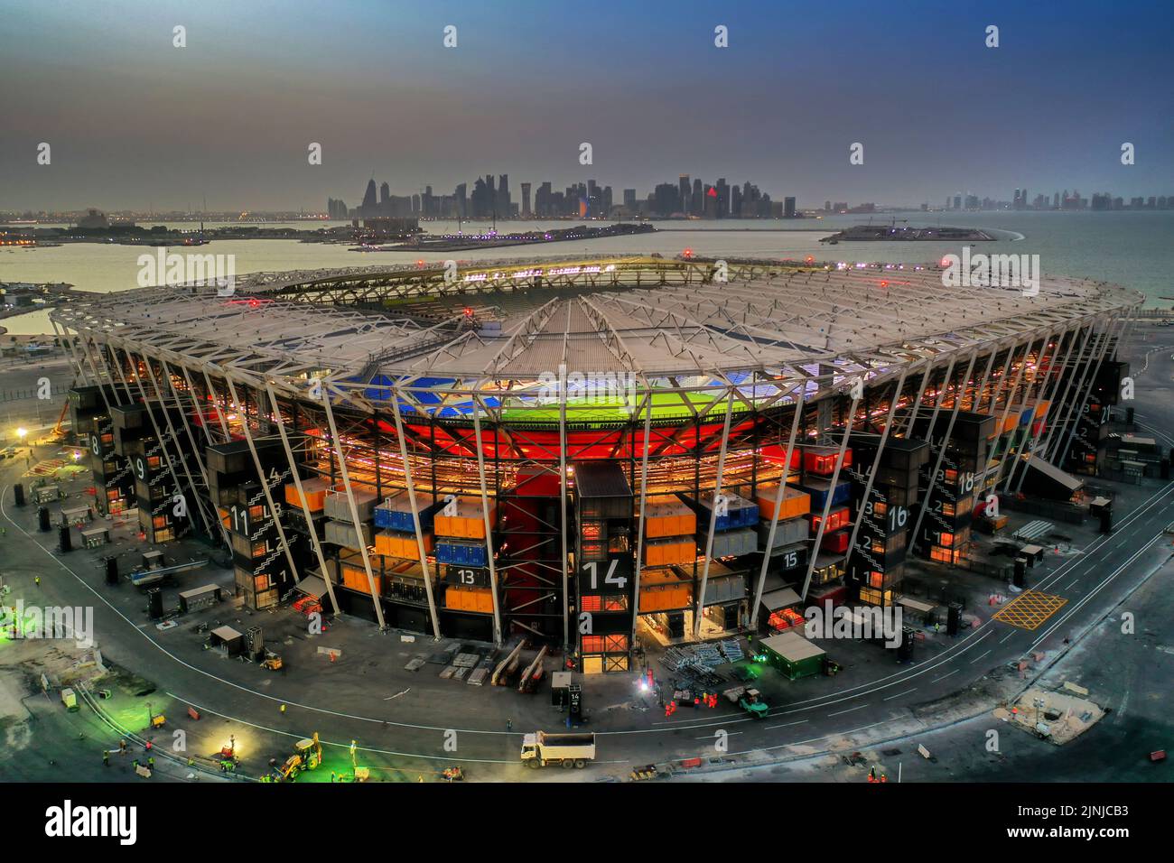 Doha. 12th Aug, 2022. Photo taken on Sept. 1, 2021 shows the aerial view of 974 Stadium which will host the 2022 FIFA World Cup matches in Doha, Qatar. Credit: Xinhua/Alamy Live News Stock Photo