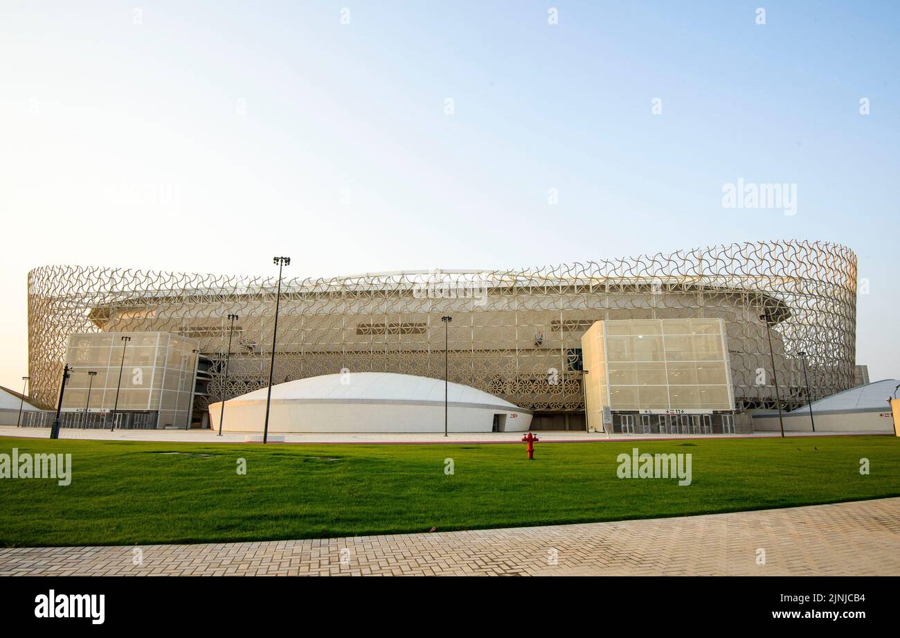 Doha. 7th Aug, 2022. Photo taken on Aug. 7, 2022 shows the exterior view of Ahmad Bin Ali Stadium which will host the 2022 FIFA World Cup matches in Doha, Qatar. Credit: Nikku/Xinhua/Alamy Live News Stock Photo