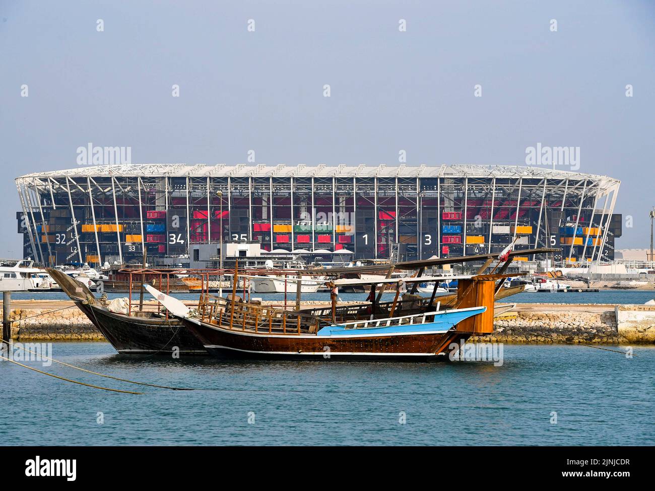 Doha. 15th Dec, 2021. Photo taken on Dec. 15, 2021 shows the exterior view of 974 Stadium which will host the 2022 FIFA World Cup matches in Doha, Qatar. Credit: Nikku/Xinhua/Alamy Live News Stock Photo