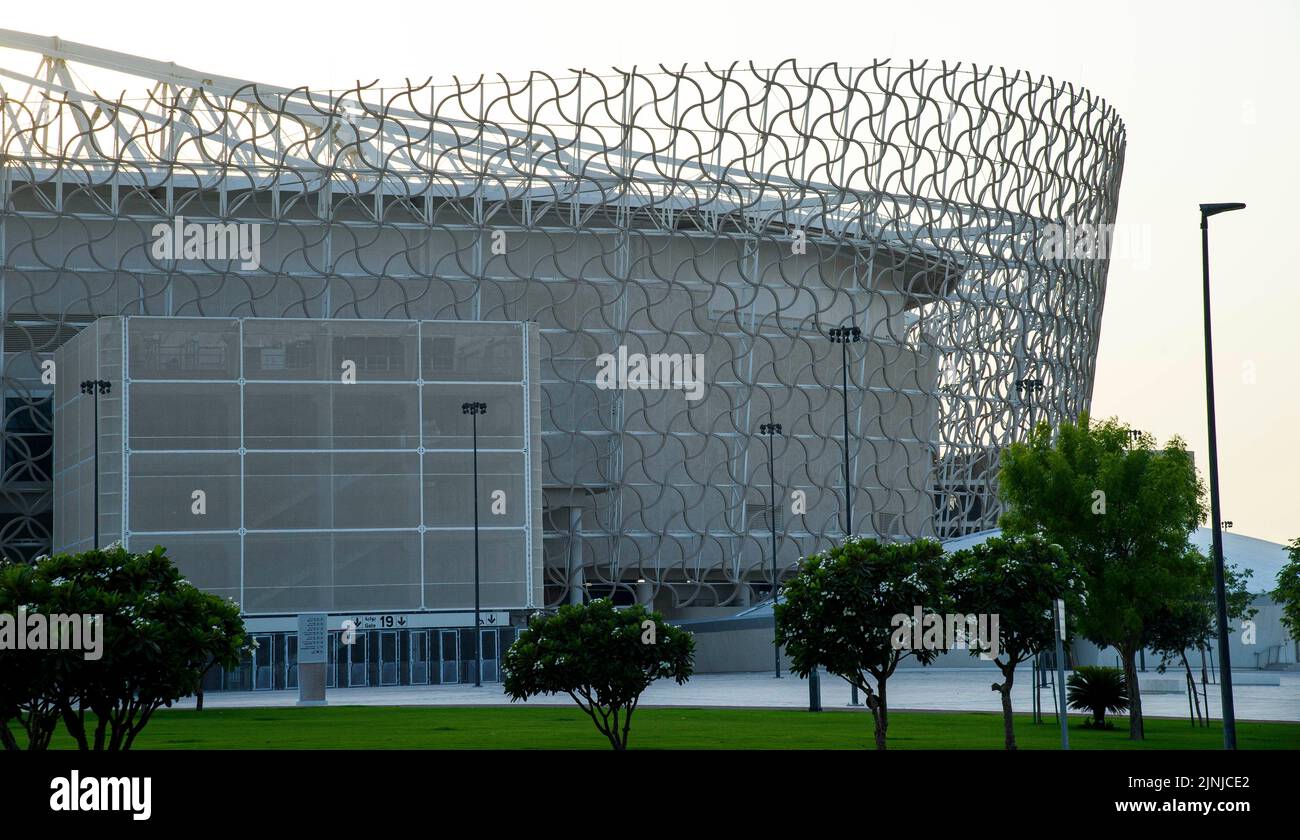 Doha. 7th Aug, 2022. Photo taken on Aug. 7, 2022 shows the exterior view of Ahmad Bin Ali Stadium which will host the 2022 FIFA World Cup matches in Doha, Qatar. Credit: Nikku/Xinhua/Alamy Live News Stock Photo