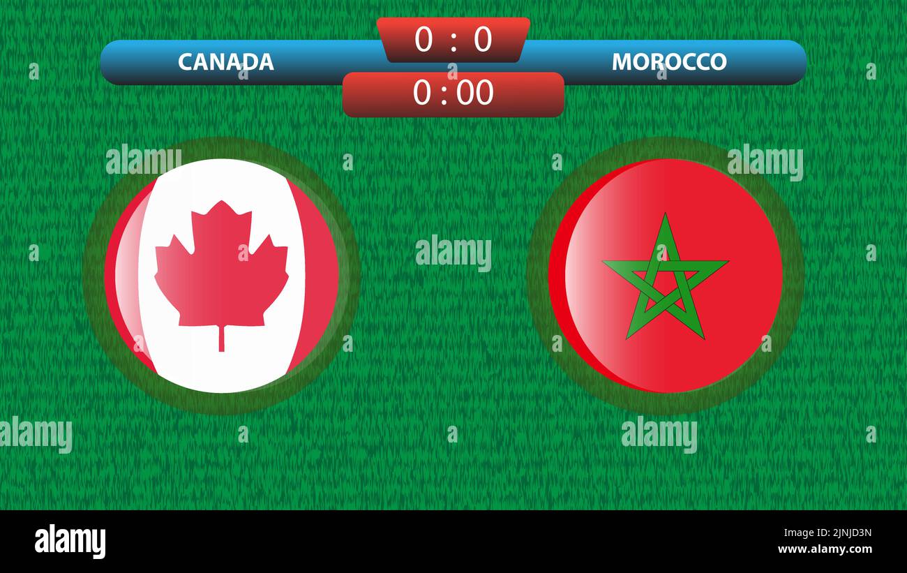 Announcement of the match between the Canada and Morocco as part of the soccer international tournament in Qatar 2022. Group A match. Vector illustrat Stock Vector