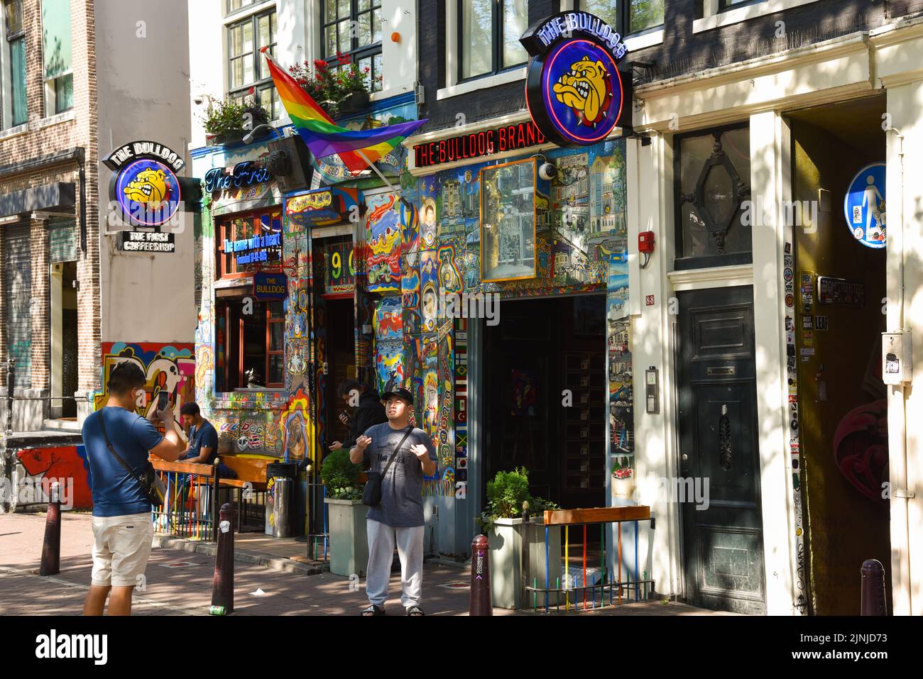 Amsterdam, Netherlands. August 2022. The colored facade of a coffee shop ion Amsterdam. High quality photo Stock Photo