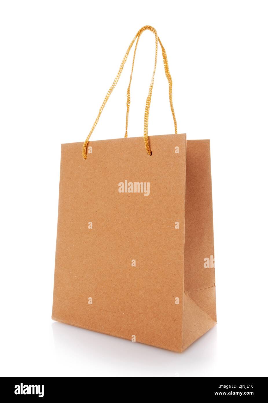 Blank shopping paper bags mockup. Empty cardboard craft bag on a white background. Consumer pack ready for logo design. Shopping and gifts concept. Si Stock Photo