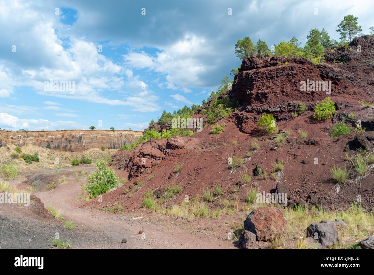 scenery around the extinct volcano in Racos photographed on a sunny day Stock Photo