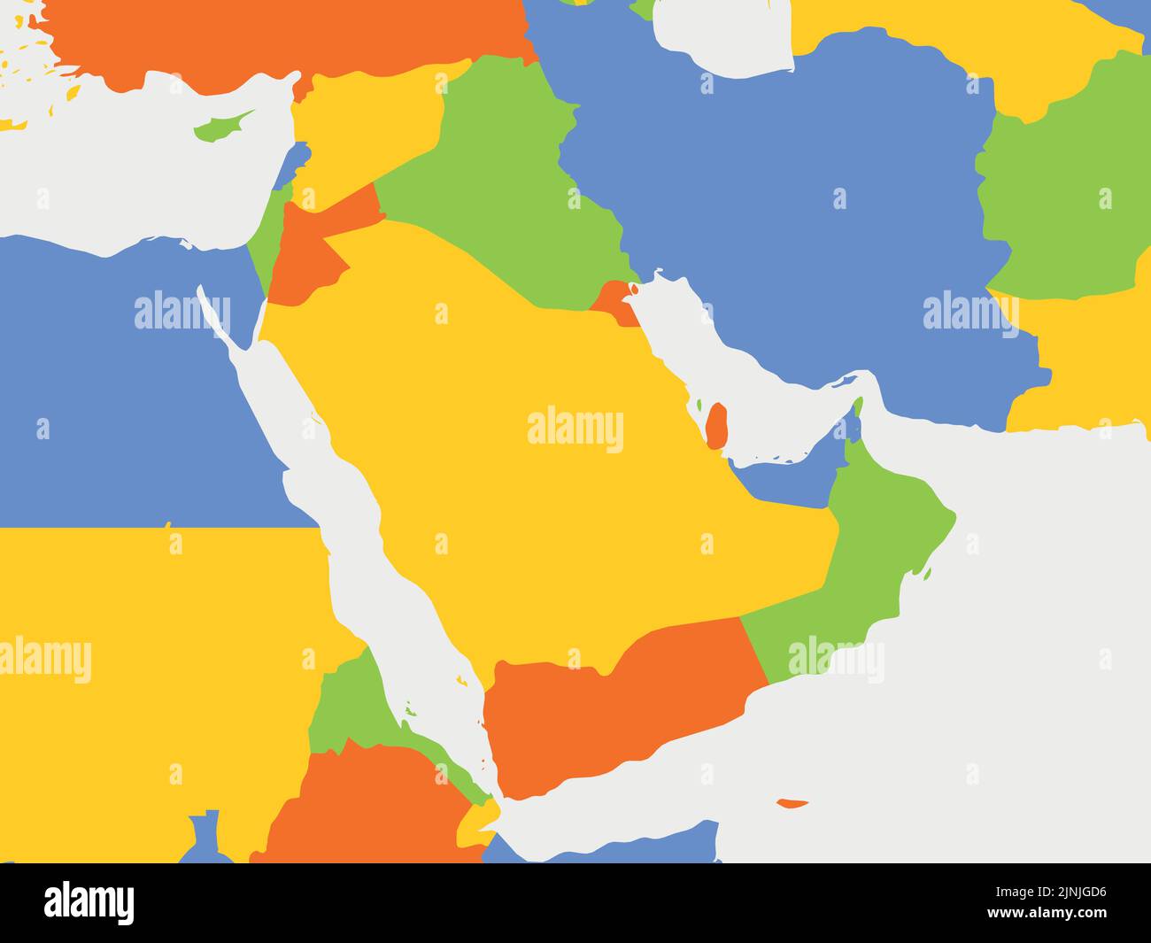 Political map of Middle East and Arabian Peninsula Stock Vector