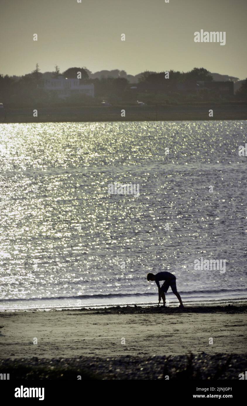 man digging on beach Stock Photo