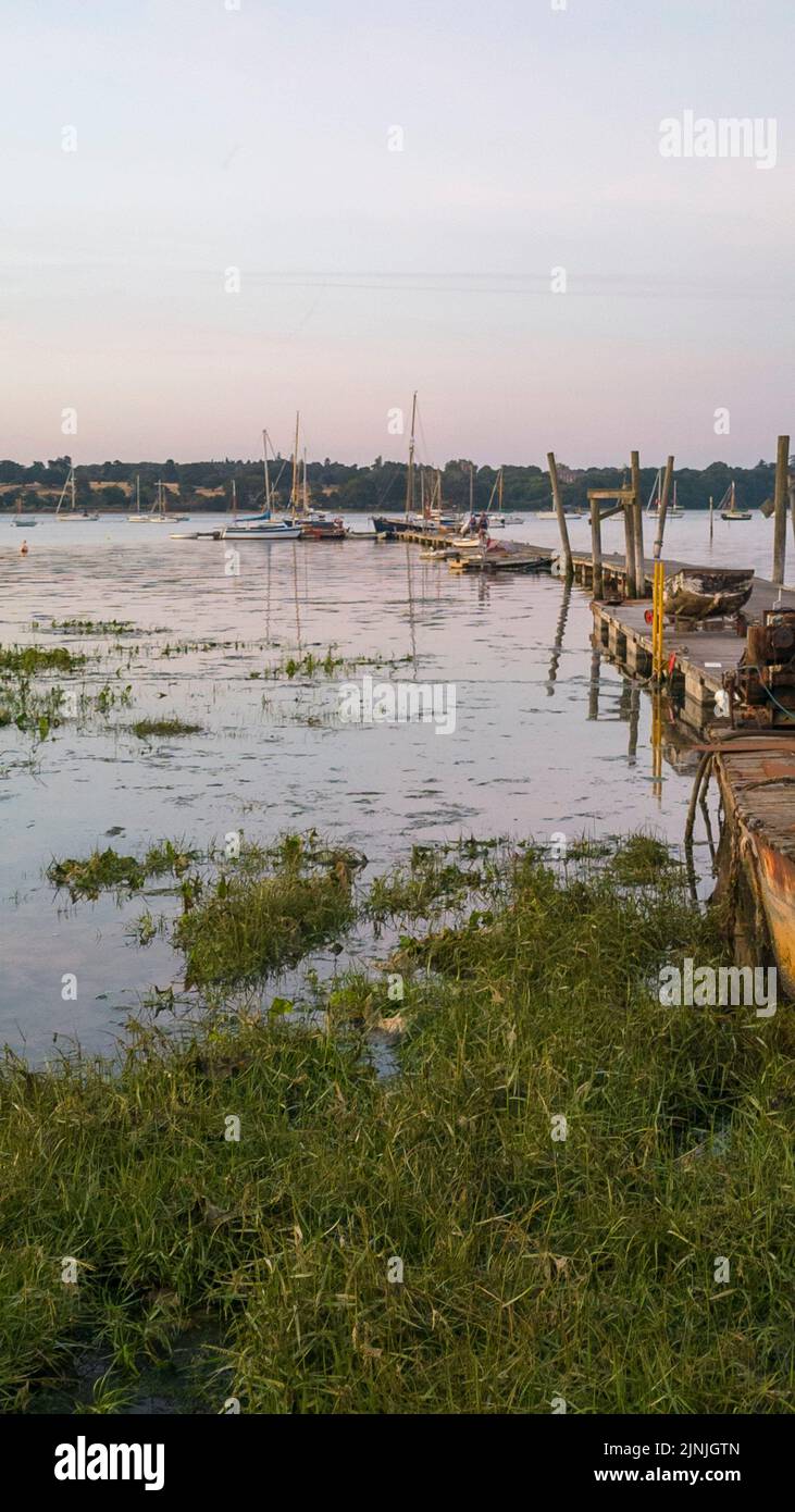 A Meandering traditional jetty on the river Orwell at low tide Stock