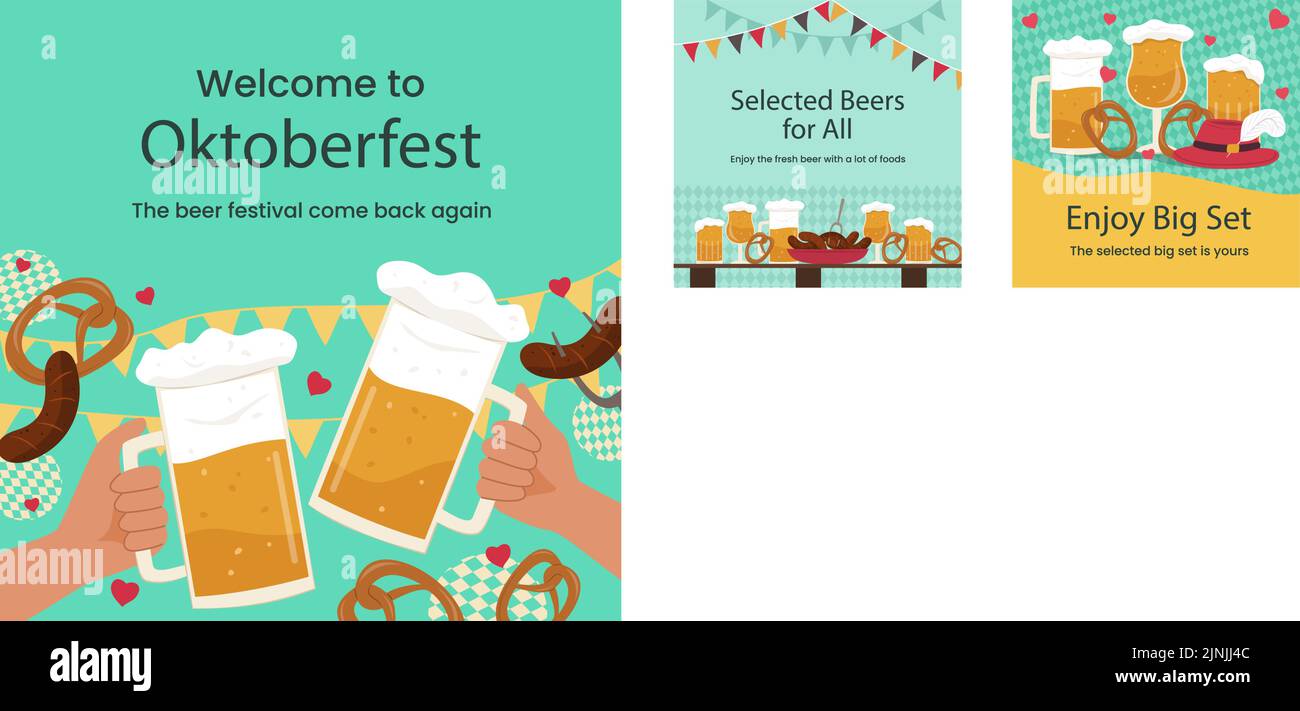 Flat oktoberfest posts set Vector illustration Stock Vector Image & Art ...