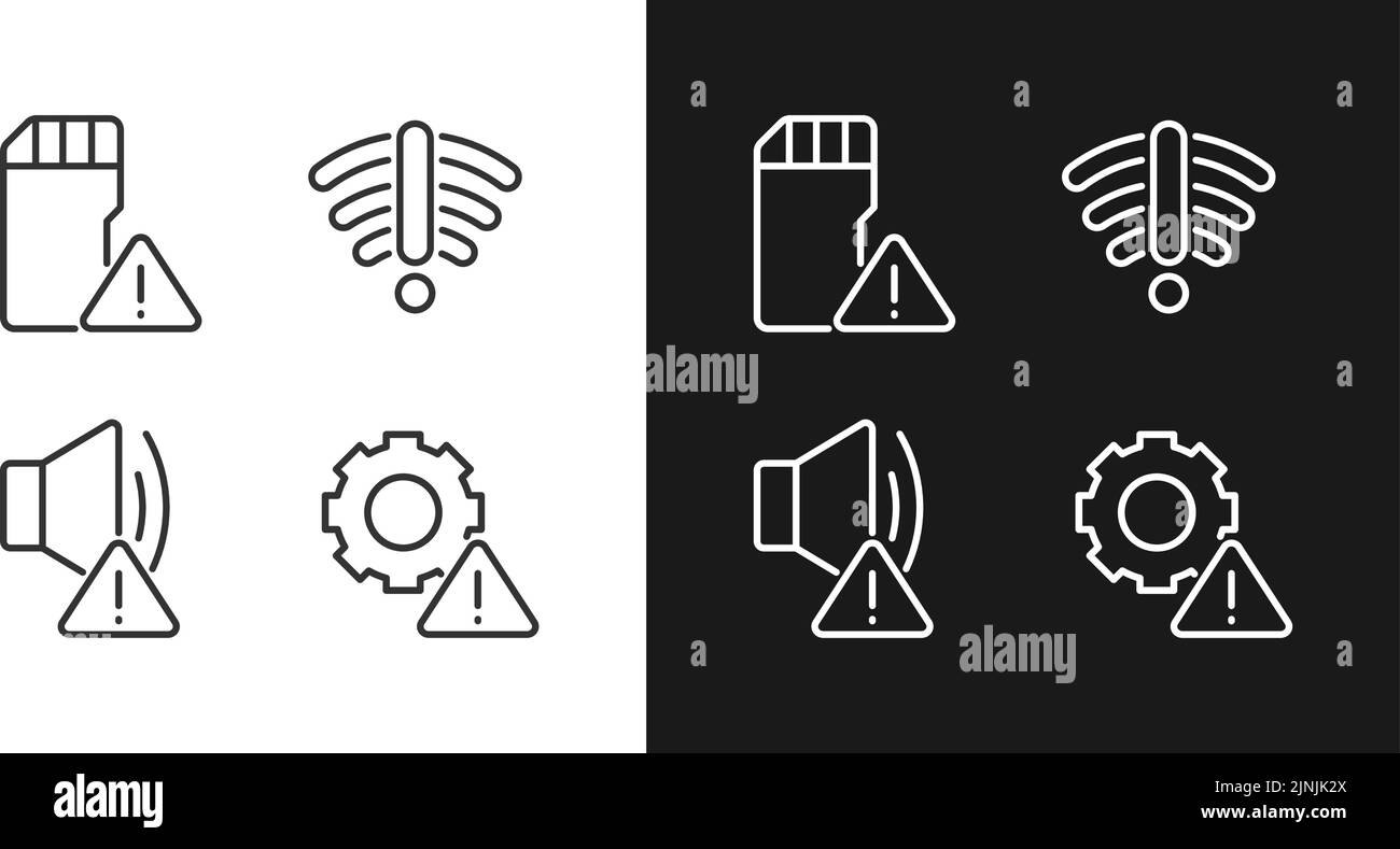 Hardware issues pixel perfect linear icons set for dark, light mode Stock Vector