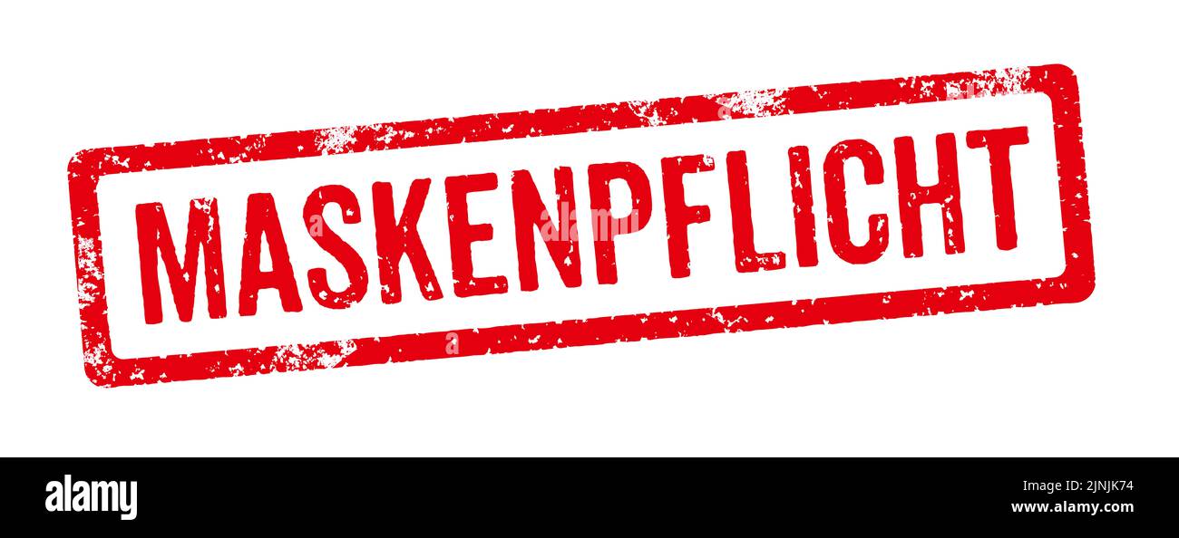 Red stamp Face masks mandatory in german Maskenpflicht Stock Photo