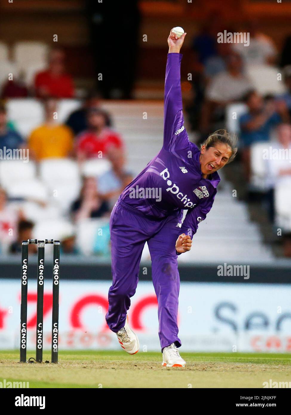 LONDON ENGLAND - AUGUST  11 : Jenny Gunn of Northern Supercharges Women  during The Hundred Women match between Oval Invincible's Women against Northe Stock Photo