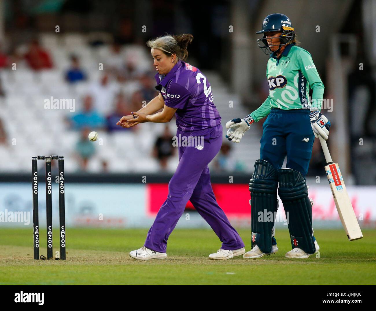 LONDON ENGLAND - AUGUST  11 : Katie Levick of Northern Supercharges Women during The Hundred Women match between Oval Invincible's Women against North Stock Photo
