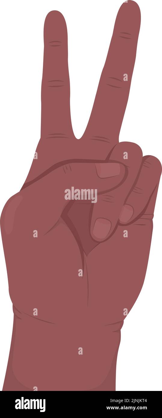 V sign semi flat color vector hand gesture Stock Vector