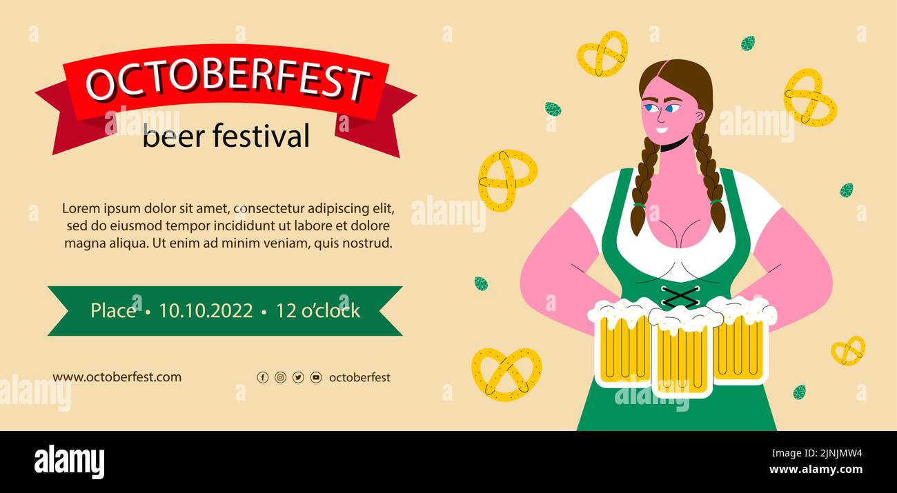 Flat oktoberfest horizontal banner template Vector illustration Stock ...