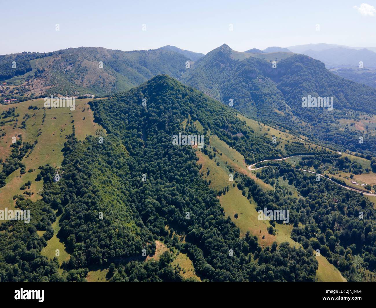 Aerial view of Balkan Mountain near town of Teteven, Lovech region ...