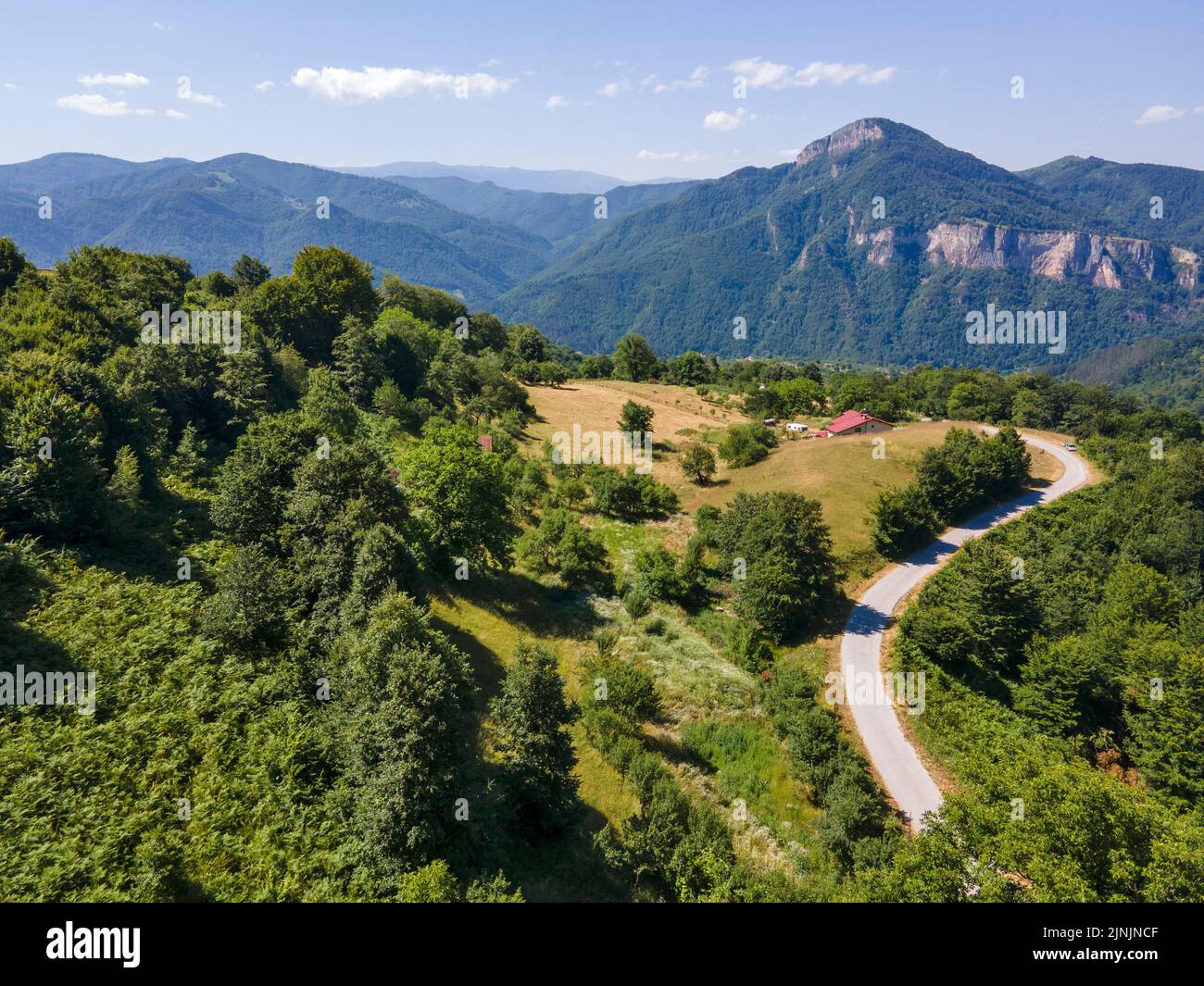 Aerial view of Balkan Mountain near town of Teteven, Lovech region ...