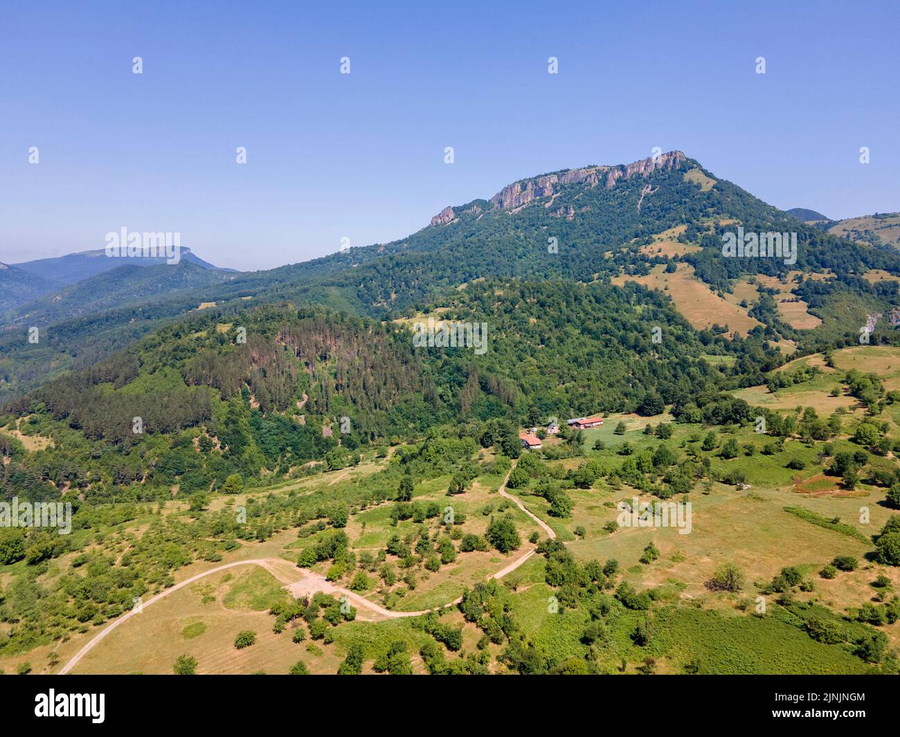 Aerial view of Balkan Mountain near town of Teteven, Lovech region ...