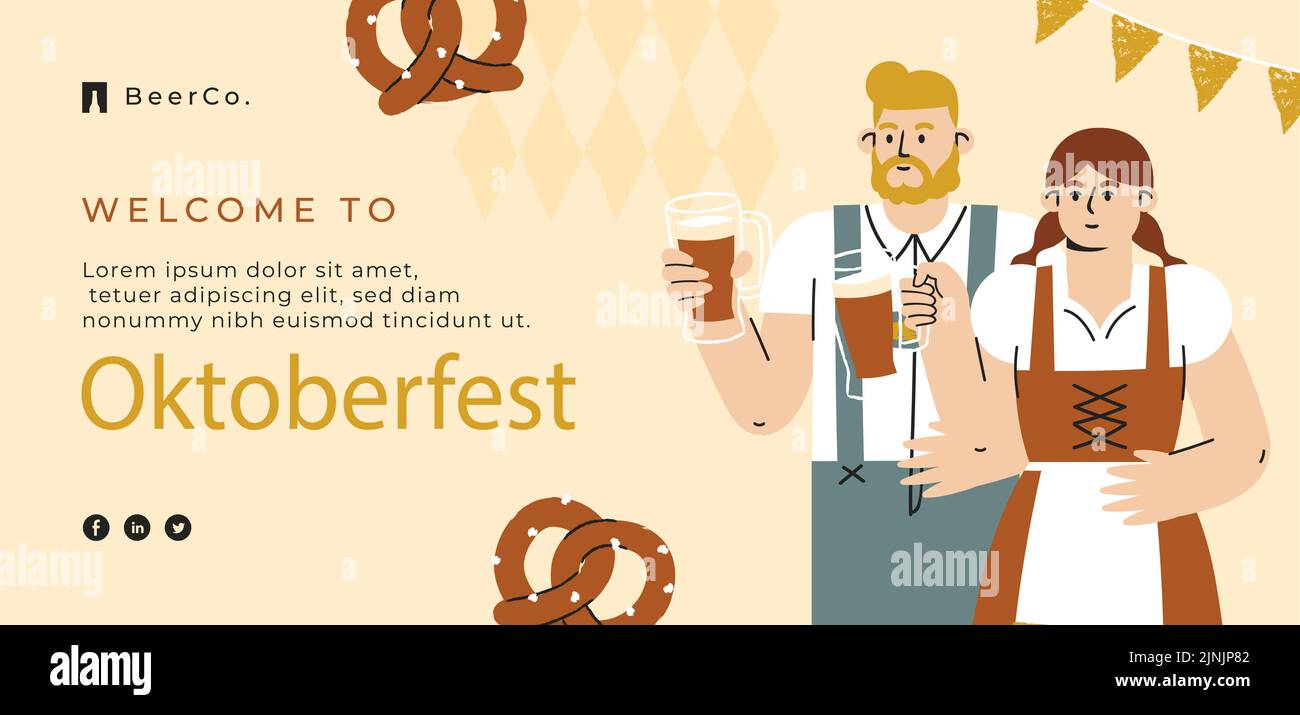 Flat oktoberfest horizontal banner template Vector illustration Stock ...