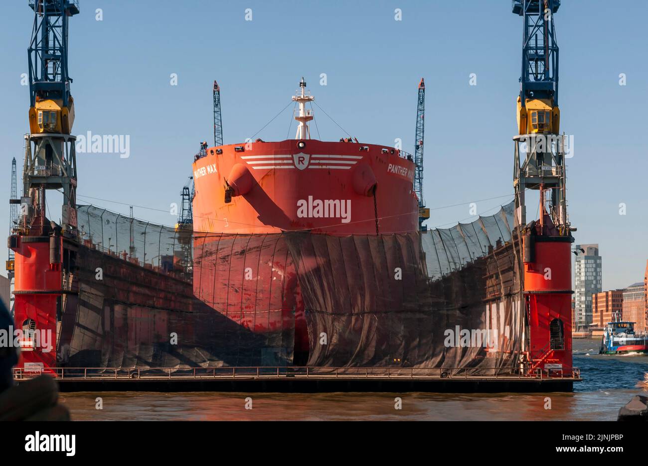 Ship MS Panther Max at the dry-dock of the shipyard Blohm and Voss, Germany, Hamburg Stock Photo
