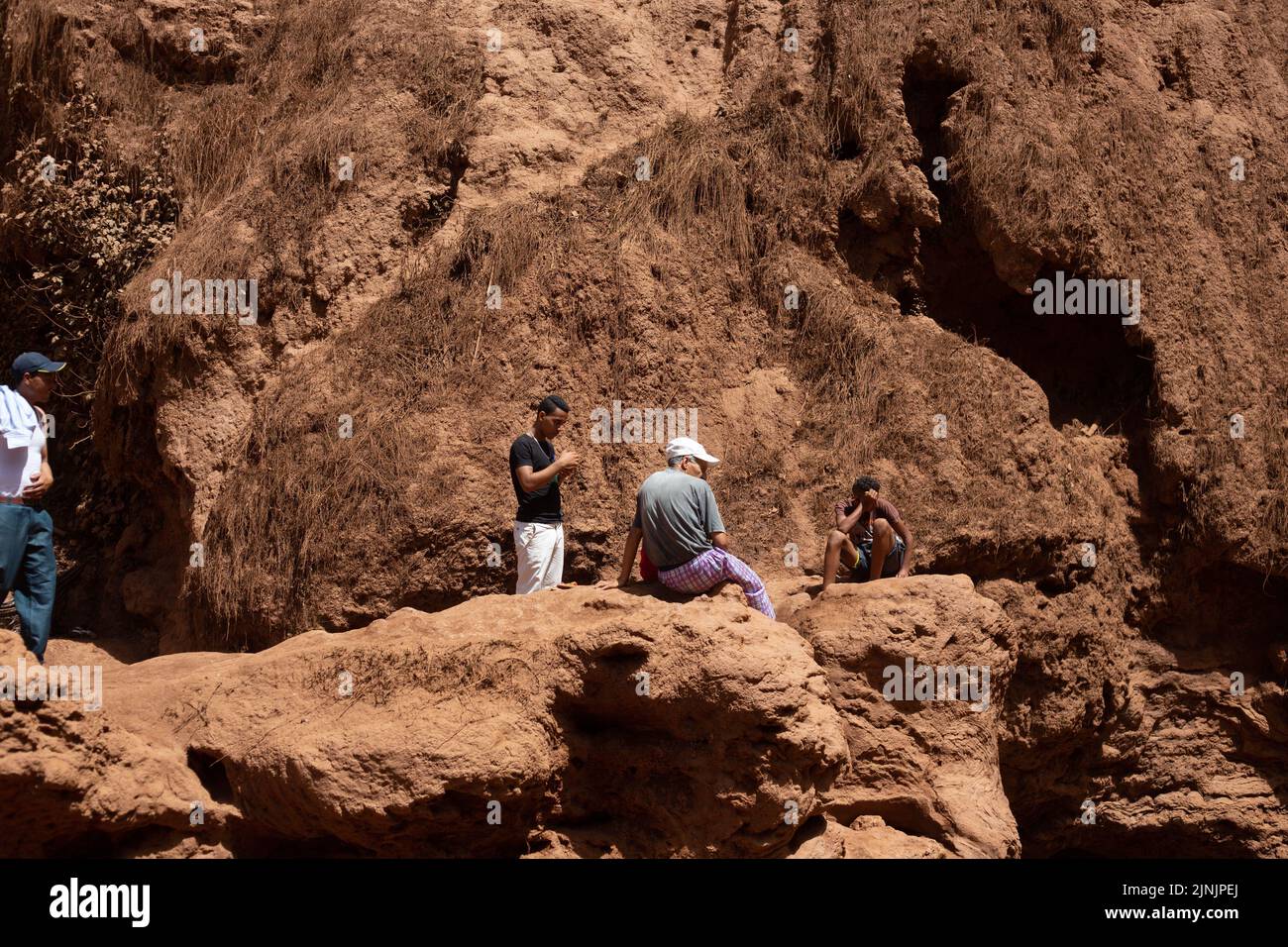 The sitting people at Ouzoud waterfall Marrakesh morocco Stock Photo