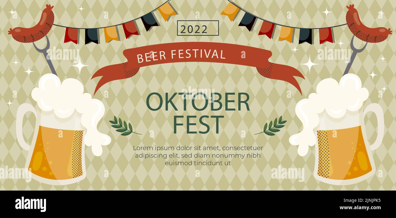 Flat oktoberfest horizontal banner template Vector illustration Stock ...
