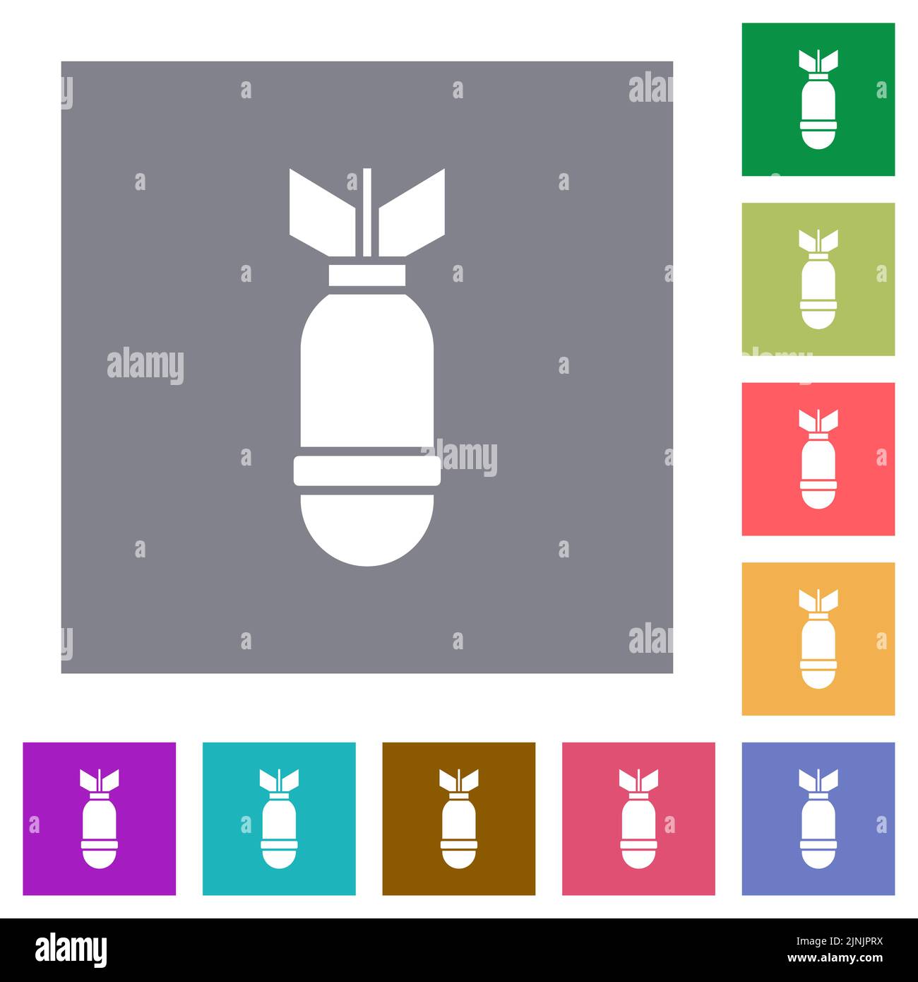 Single air bomb flat icons on simple color square backgrounds Stock ...