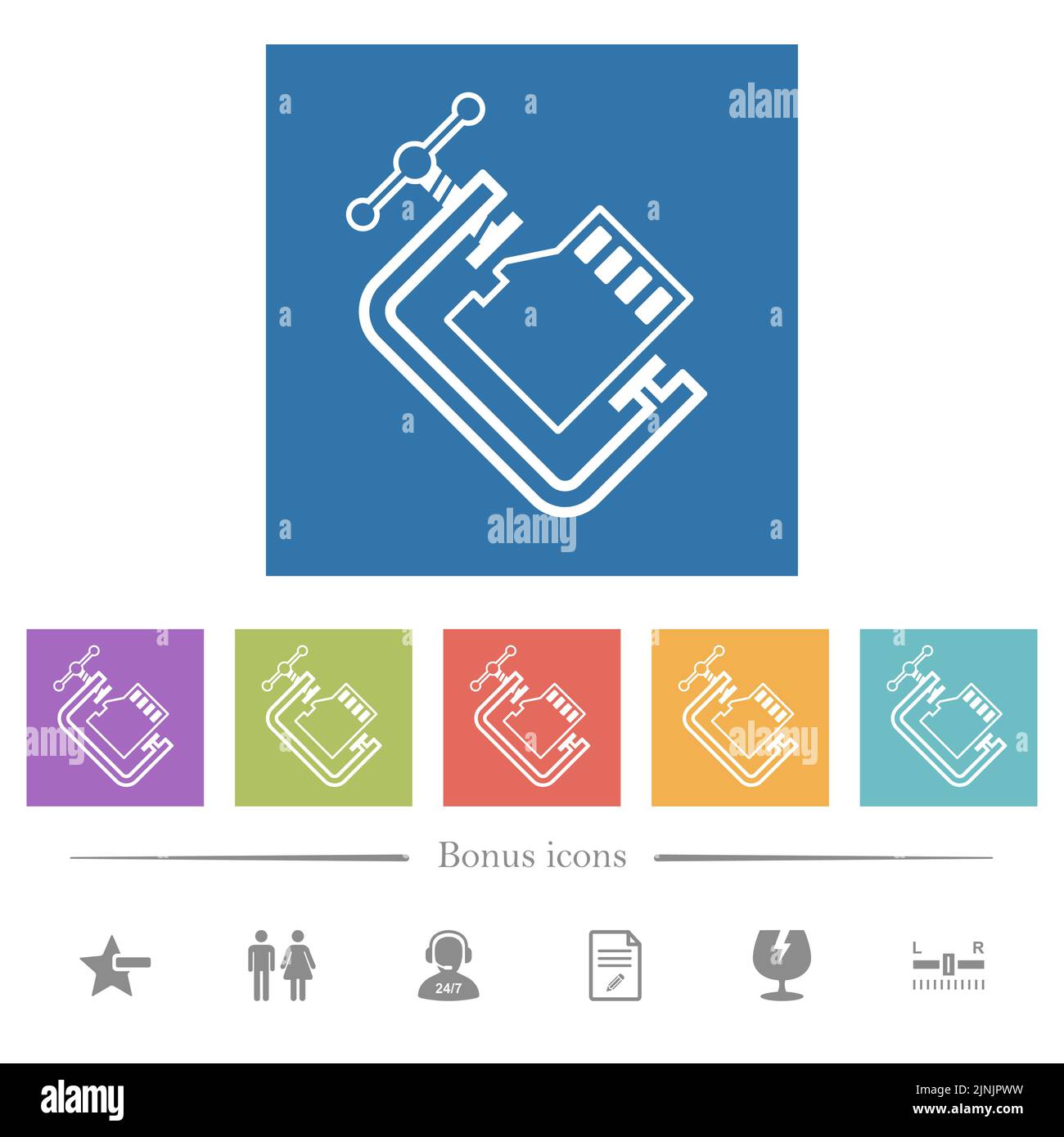 Micro sd memory card compress outline flat white icons in square ...